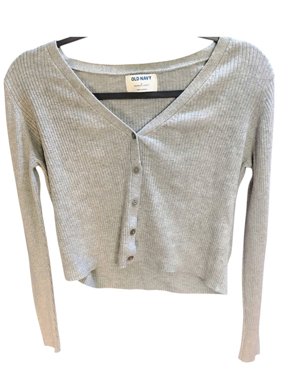 Old Navy Women's Ribbed V-Neck Button Front Top - Light Gray